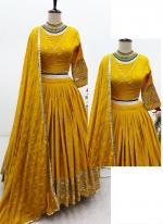 Pure Sattin Silk Mustard Traditional Wear Embroidery Work Lehenga Choli